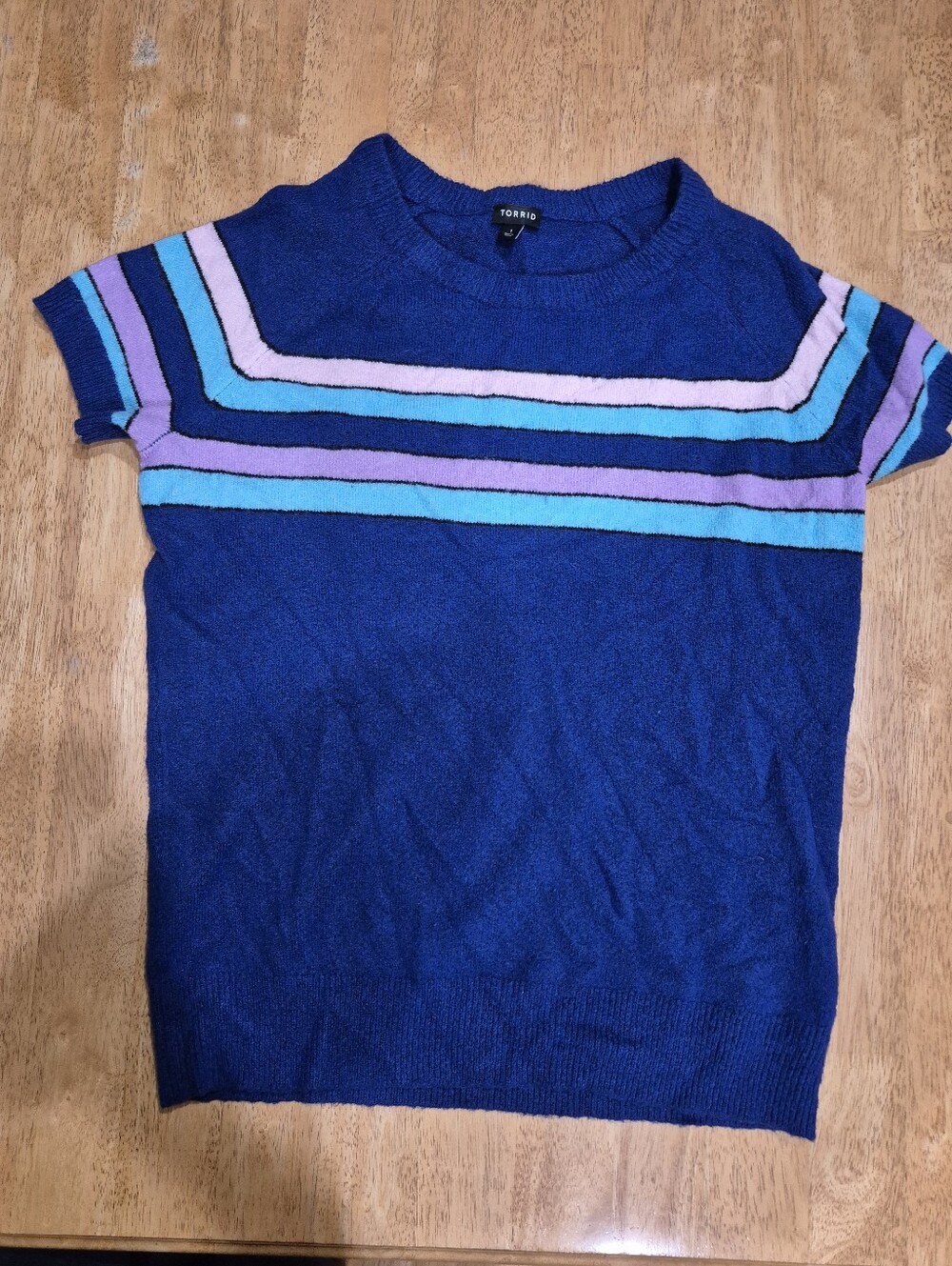 Torrid Navy Blue Purple Pink Short Sleeve Stripe Color Block Sweater Top